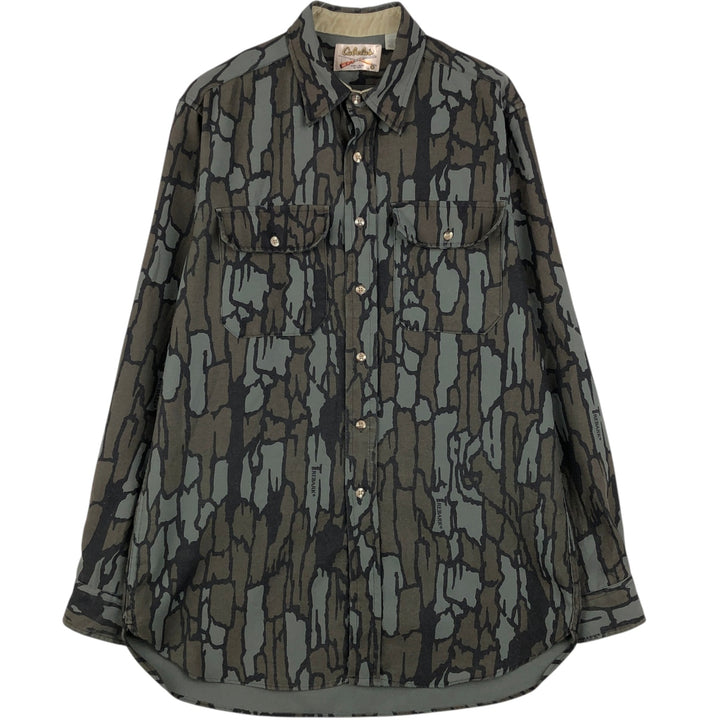 Cabelas Camouflage Pattern Treebark Camo Military Shirt, Men's Size L (approx.), Vintage unclear Khaki type Vintage Second Hand