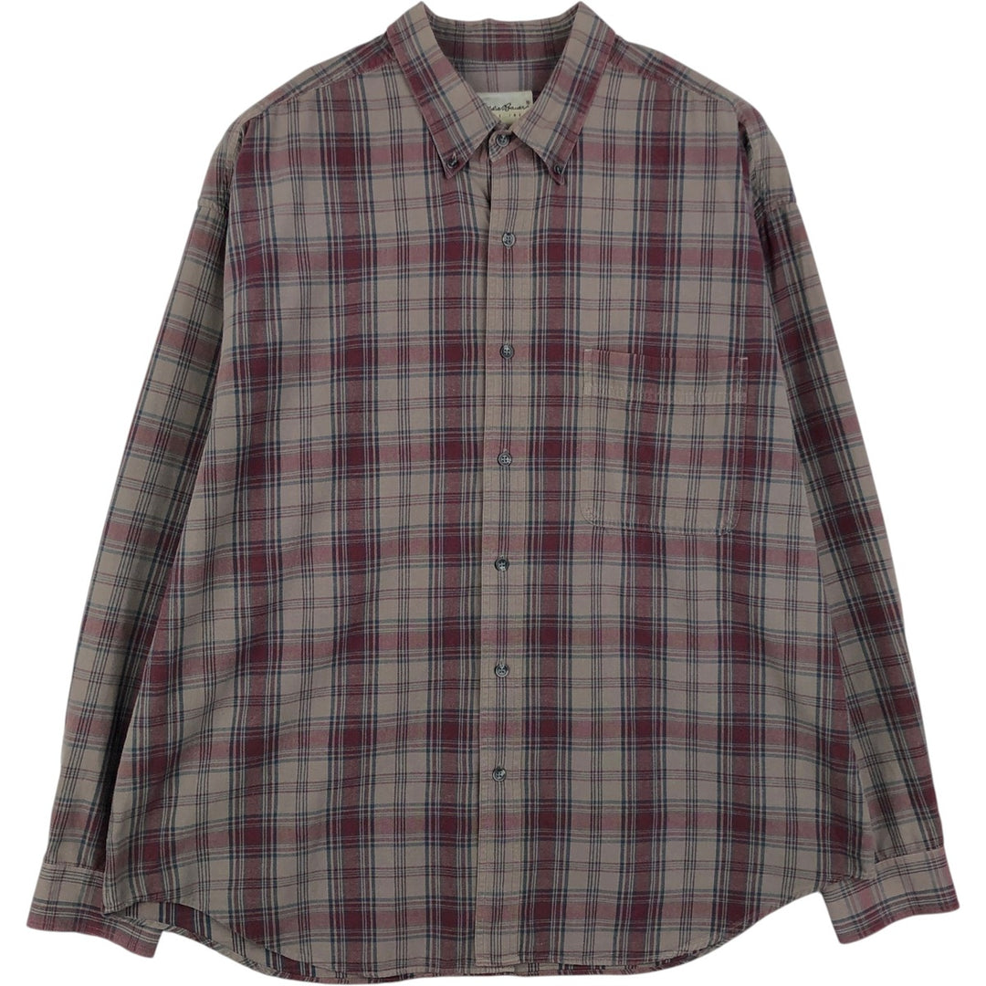 Eddie Bauer Long Sleeve Button-Down Check Shirt, Men's XL cotton Beige type Vintage Second Hand