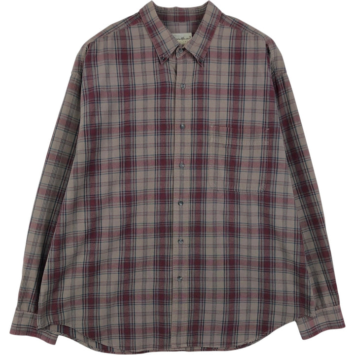 Eddie Bauer Long Sleeve Button-Down Check Shirt, Men's XL cotton Beige type Vintage Second Hand