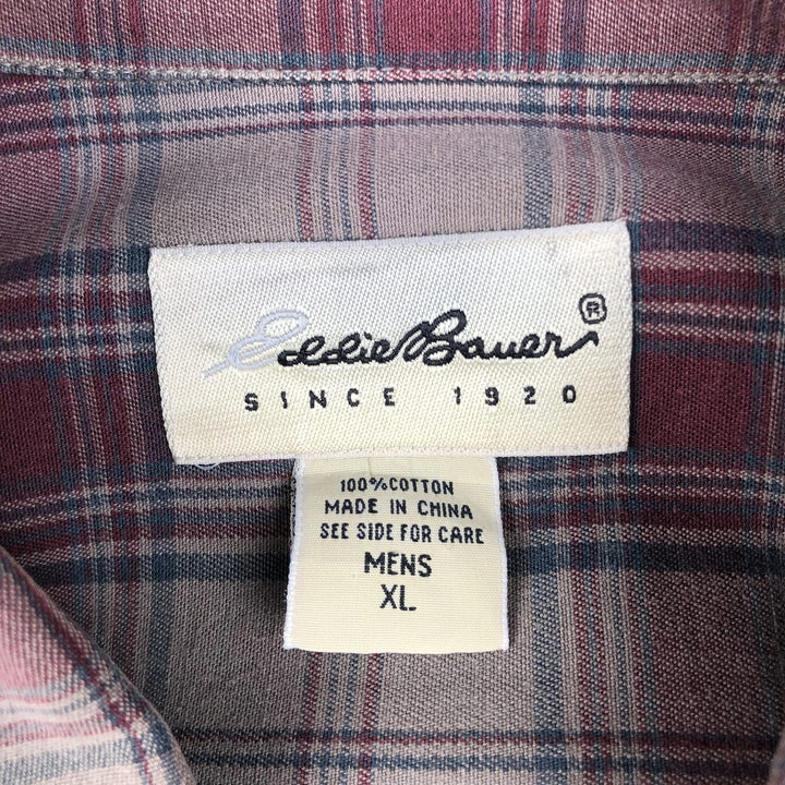 Eddie Bauer Long Sleeve Button-Down Check Shirt, Men's XL cotton Beige type Vintage Second Hand