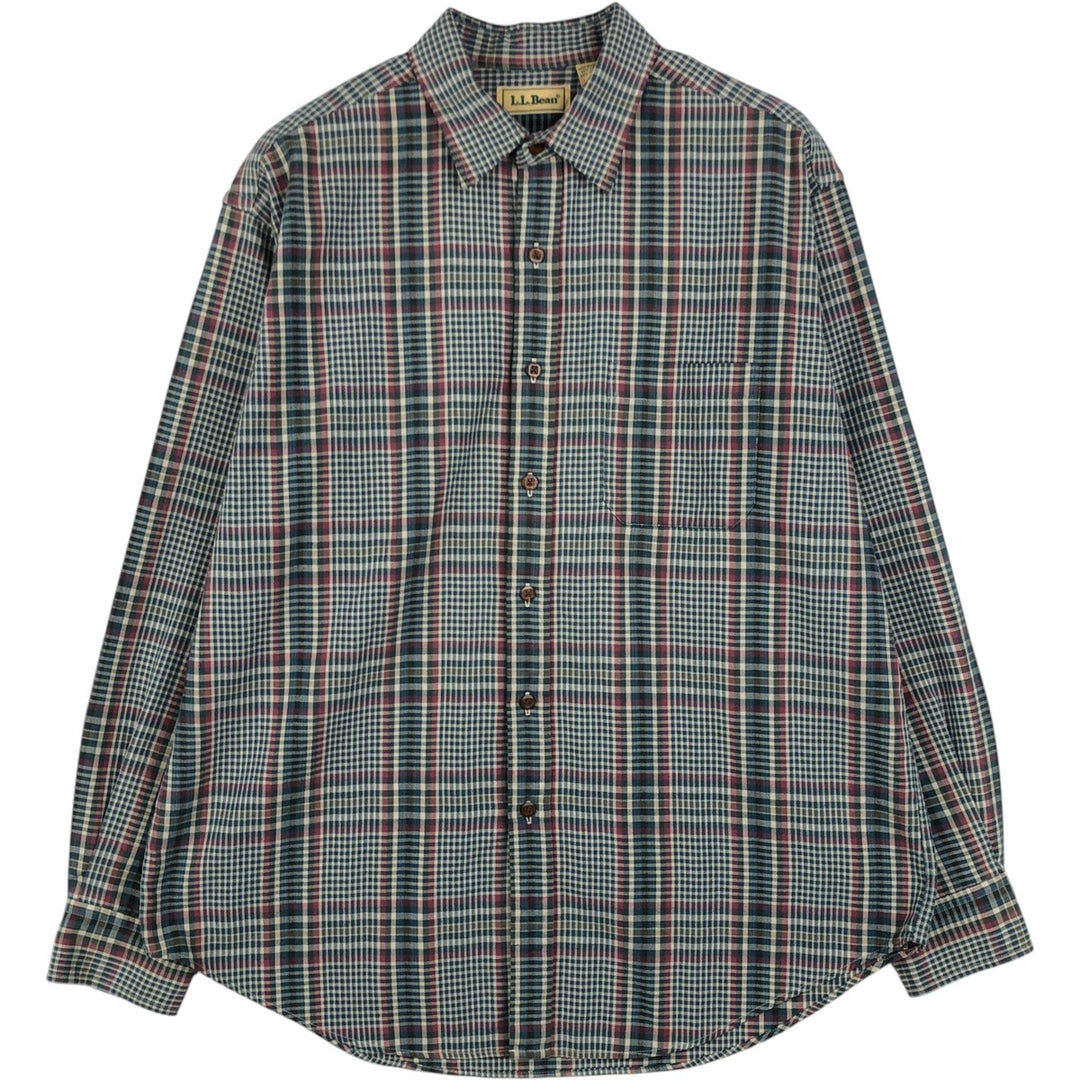 90s-00'S LLBean Long-Sleeve Cotton Check Shirt, Men's Size L (approx.) cotton gray type Vintage Second Hand