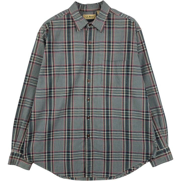 90s-00'S LLBean Long-Sleeve Cotton Check Shirt, Men's Size L (approx.) cotton gray type Vintage Second Hand