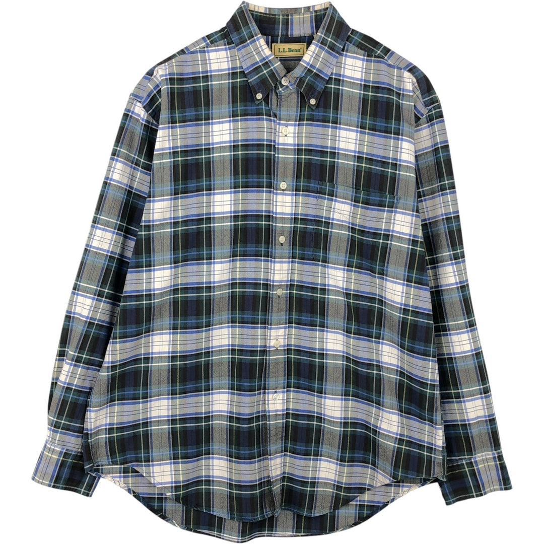 LLBean Long Sleeve Button-Down Check Shirt, Men's Size L cotton blue type Vintage Second Hand