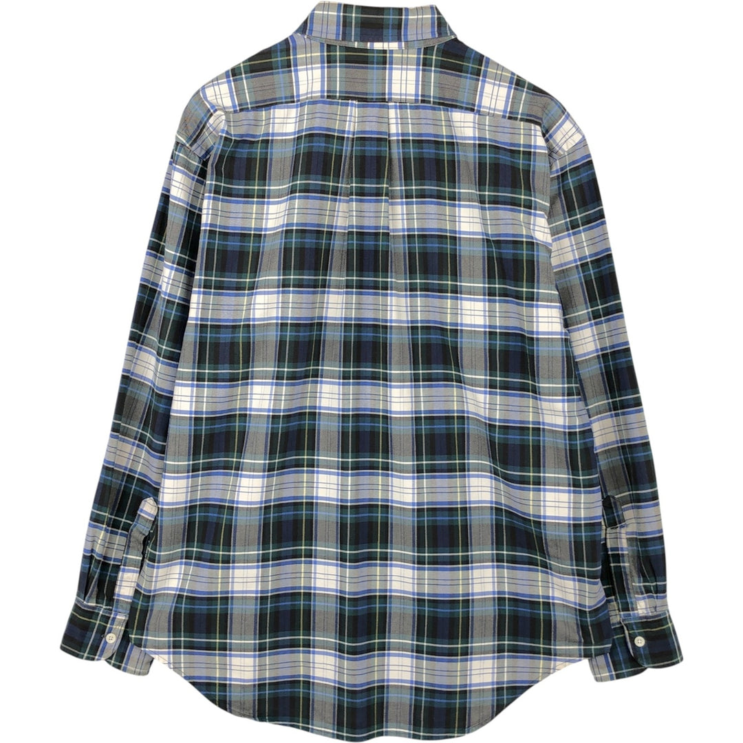 LLBean Long Sleeve Button-Down Check Shirt, Men's Size L cotton blue type Vintage Second Hand
