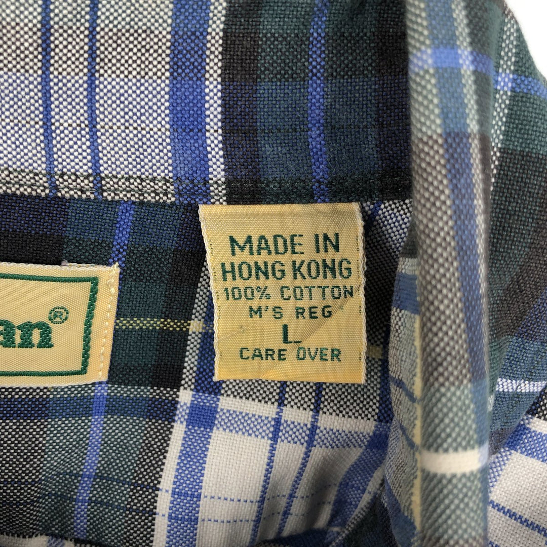 LLBean Long Sleeve Button-Down Check Shirt, Men's Size L cotton blue type Vintage Second Hand