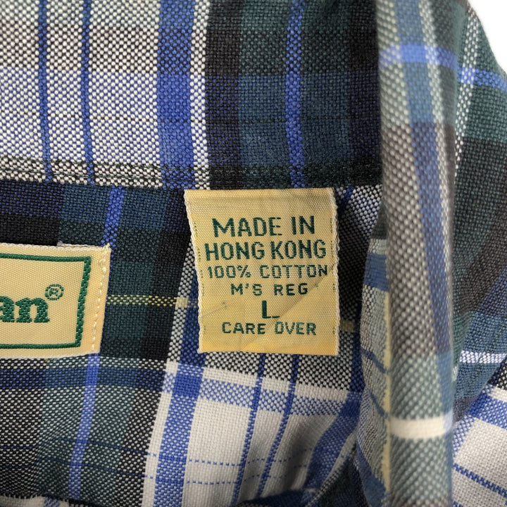 LLBean Long Sleeve Button-Down Check Shirt, Men's Size L cotton blue type Vintage Second Hand