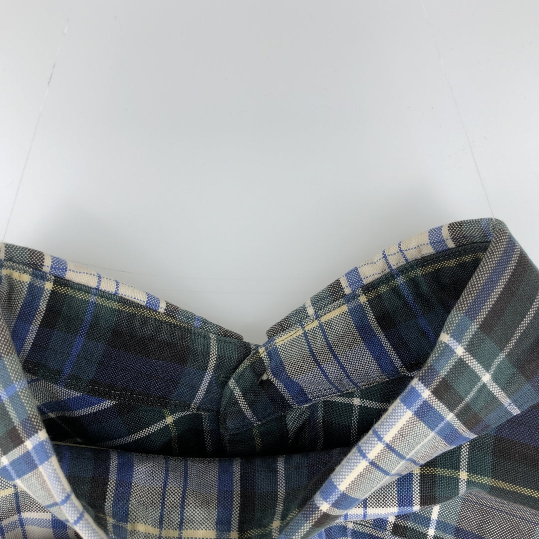 LLBean Long Sleeve Button-Down Check Shirt, Men's Size L cotton blue type Vintage Second Hand