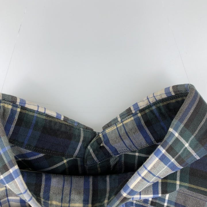 LLBean Long Sleeve Button-Down Check Shirt, Men's Size L cotton blue type Vintage Second Hand