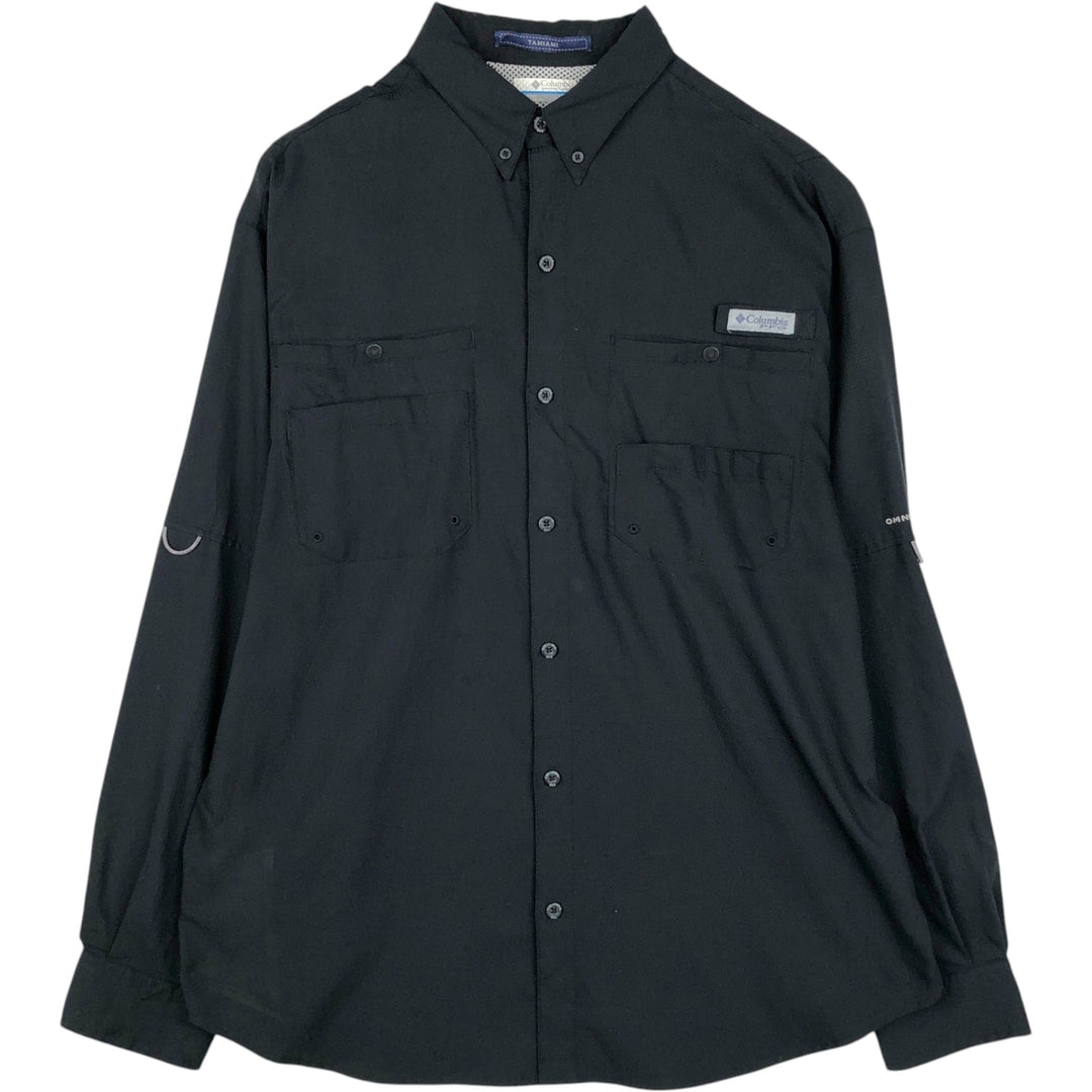 Columbia PFG OMNI-SHADE Ripstop Button-Down Long Sleeve Fishing Shirt, Men's Size L polyester black type Vintage Second Hand