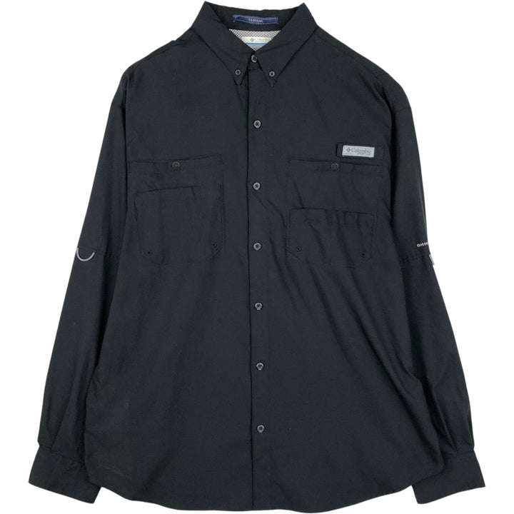 Columbia PFG OMNI-SHADE Ripstop Button-Down Long Sleeve Fishing Shirt, Men's Size L polyester black type Vintage Second Hand
