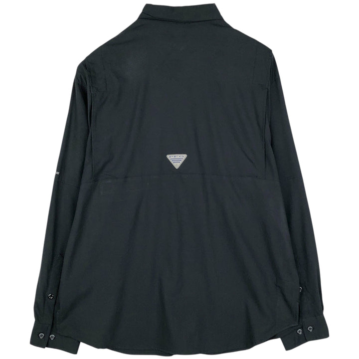 Columbia PFG OMNI-SHADE Ripstop Button-Down Long Sleeve Fishing Shirt, Men's Size L polyester black type Vintage Second Hand