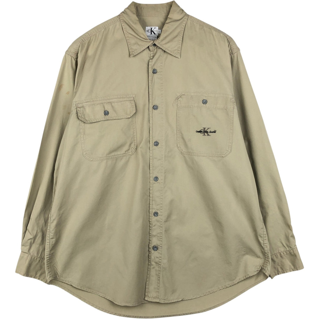 90s-00'S Calvin Klein Jeans Long-Sleeve Cotton Shirt, Men's Size L (approx.) cotton Beige type Vintage Second Hand