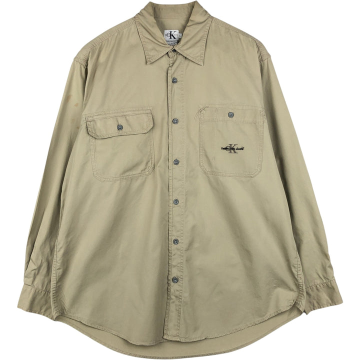 90s-00'S Calvin Klein Jeans Long-Sleeve Cotton Shirt, Men's Size L (approx.) cotton Beige type Vintage Second Hand