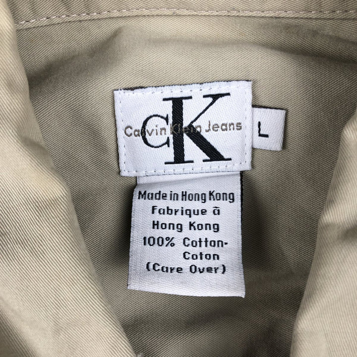 90s-00'S Calvin Klein Jeans Long-Sleeve Cotton Shirt, Men's Size L (approx.) cotton Beige type Vintage Second Hand
