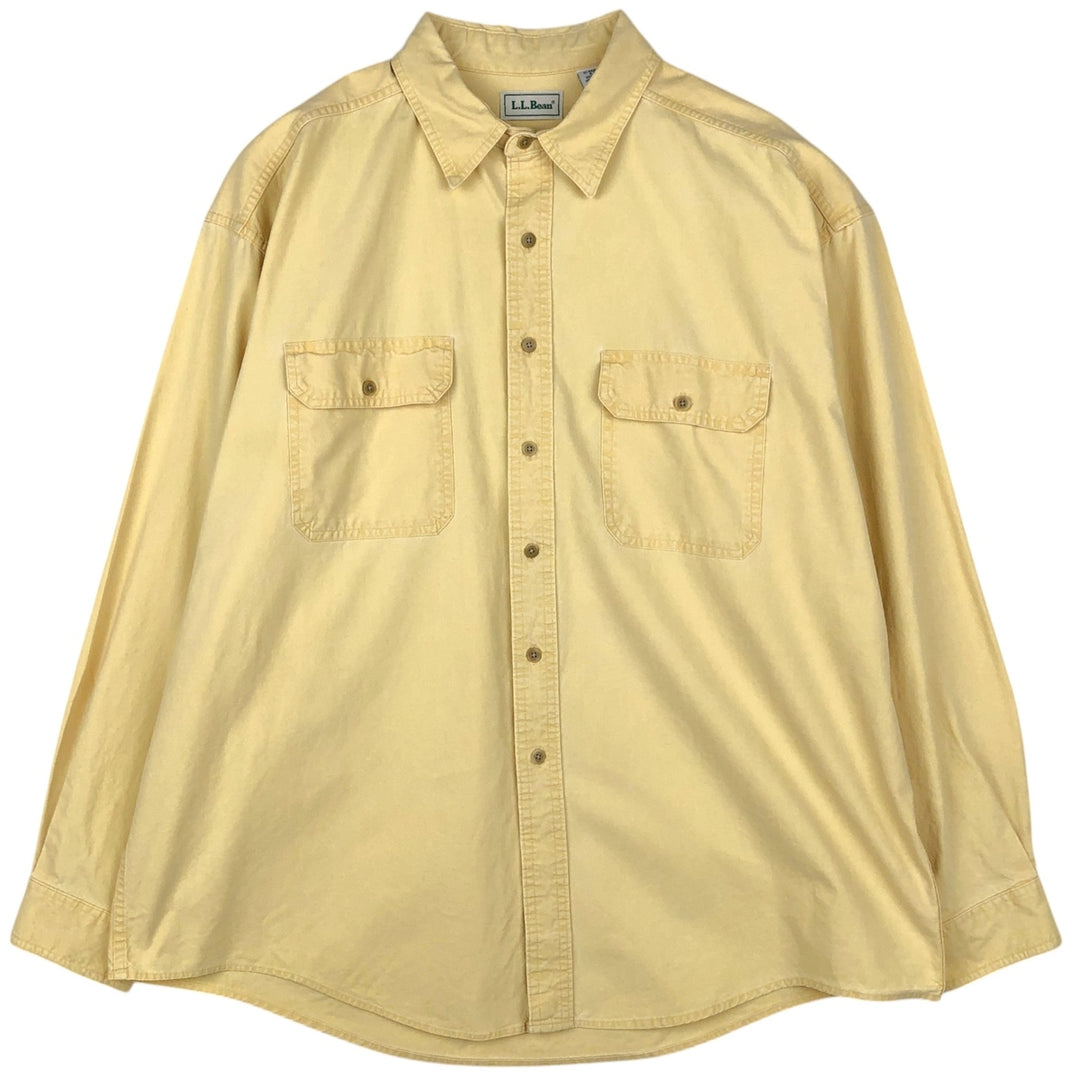 90'S LLBean Cotton Box Shirt, Made in Canada, Men's XL equivalent, Vintage cotton yellow type Vintage Second Hand
