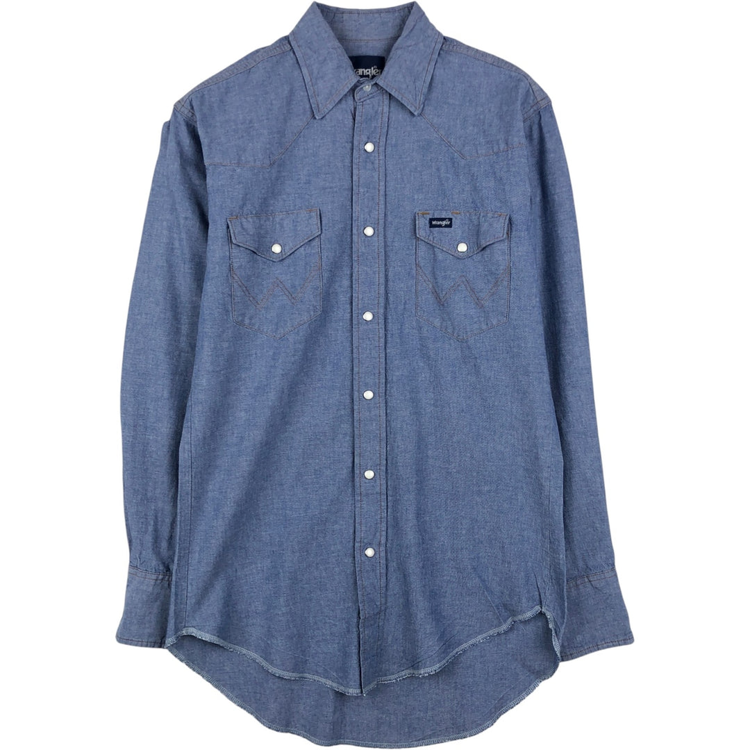Wrangler Long Sleeve Denim Western Shirt, Men's Size Medium unclear blue type Vintage Second Hand