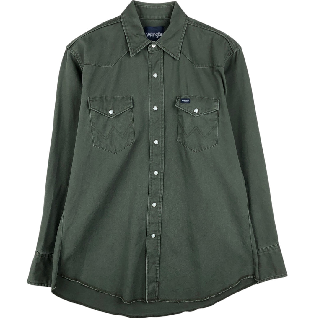 Wrangler Long-Sleeve Western Shirt, Men's Size L (approx.) cotton Khaki type Vintage Second Hand