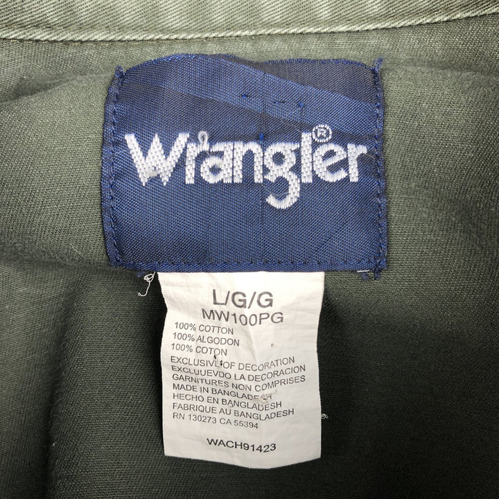 Wrangler Long-Sleeve Western Shirt, Men's Size L (approx.) cotton Khaki type Vintage Second Hand