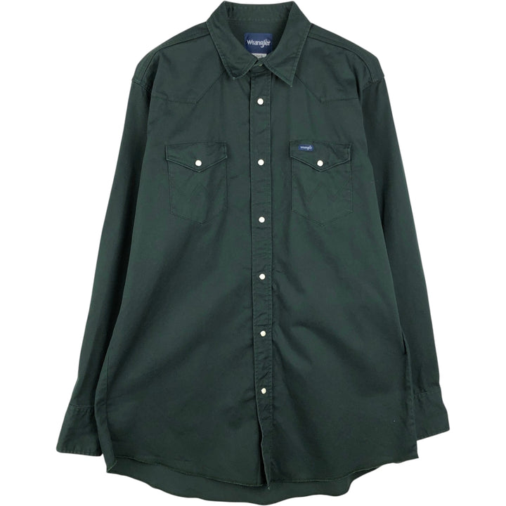 Wrangler Long-Sleeve Western Shirt, Men's Size XL (approx.) cotton dark green Vintage Second Hand