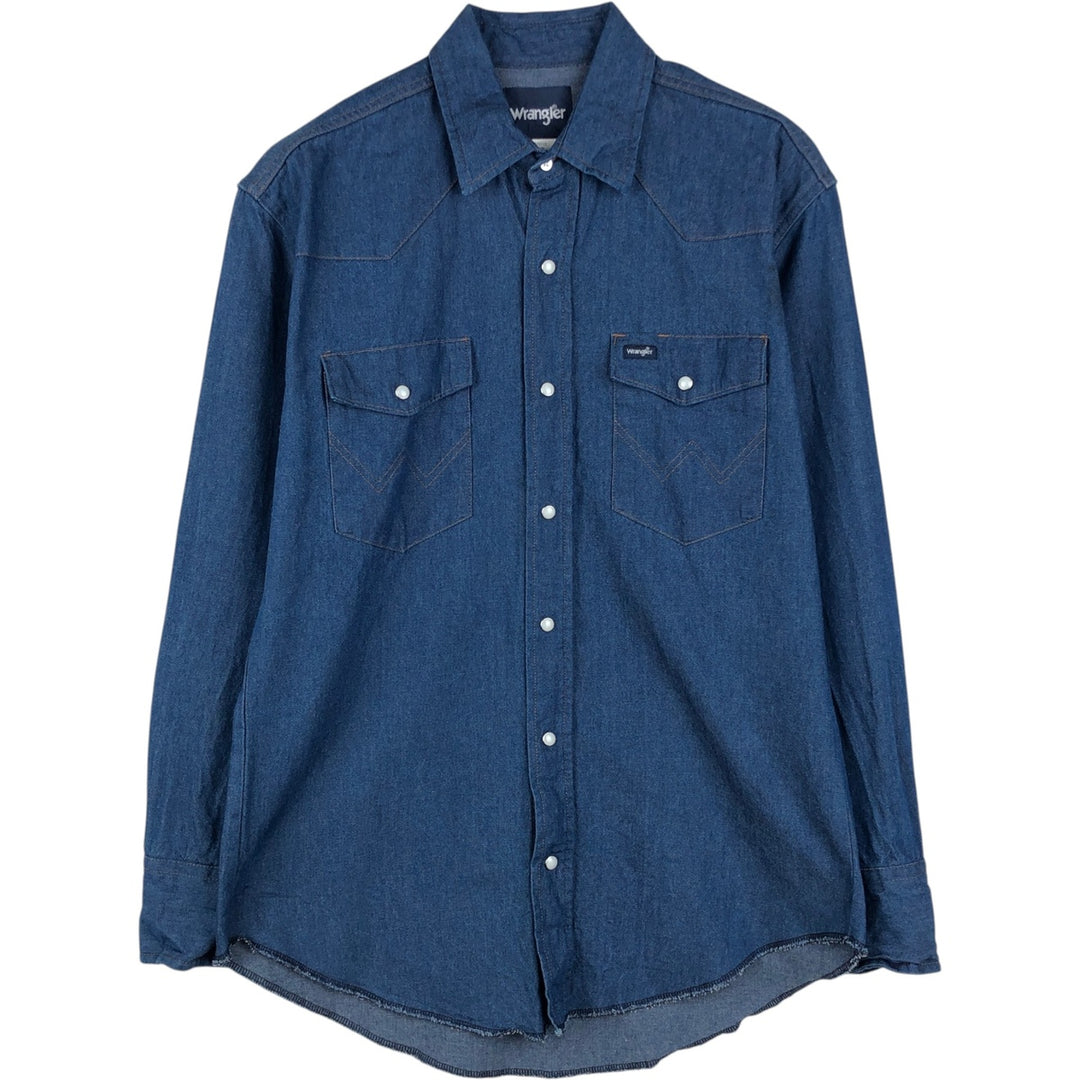 Wrangler Long Sleeve Denim Western Shirt, Men's Size Medium cotton blue type Vintage Second Hand