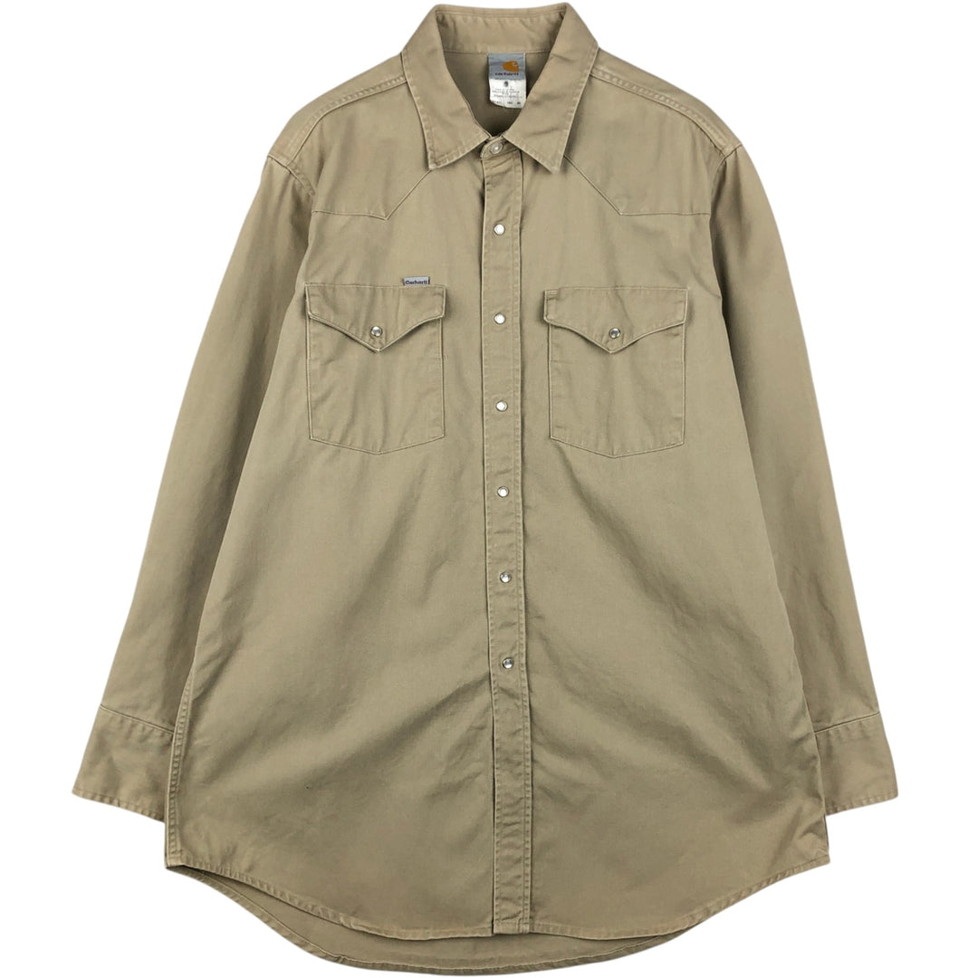 Carhartt Long-Sleeve Western Shirt, Made in USA, Men's Size XL (approx.) cotton Beige type Vintage Second Hand