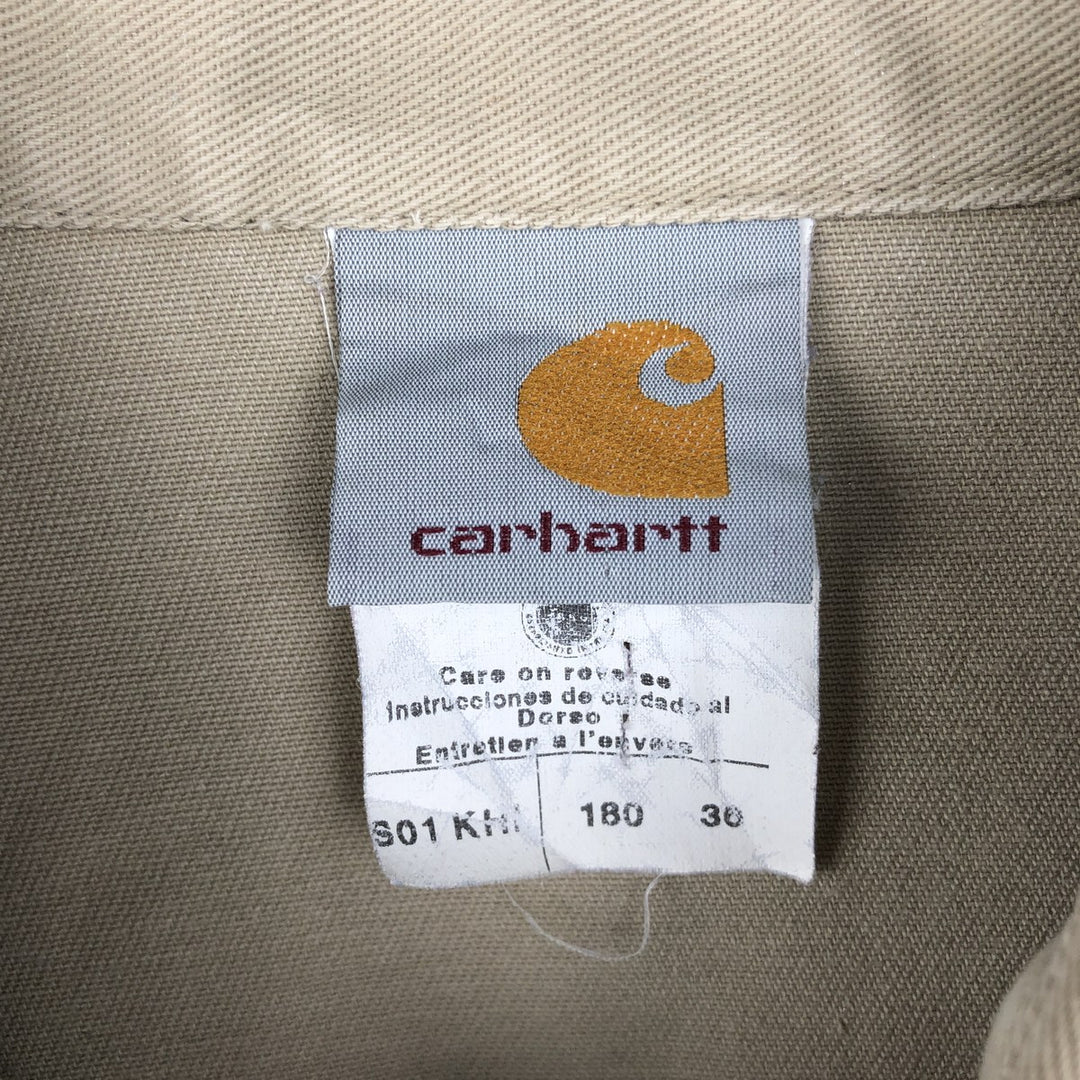 Carhartt Long-Sleeve Western Shirt, Made in USA, Men's Size XL (approx.) cotton Beige type Vintage Second Hand