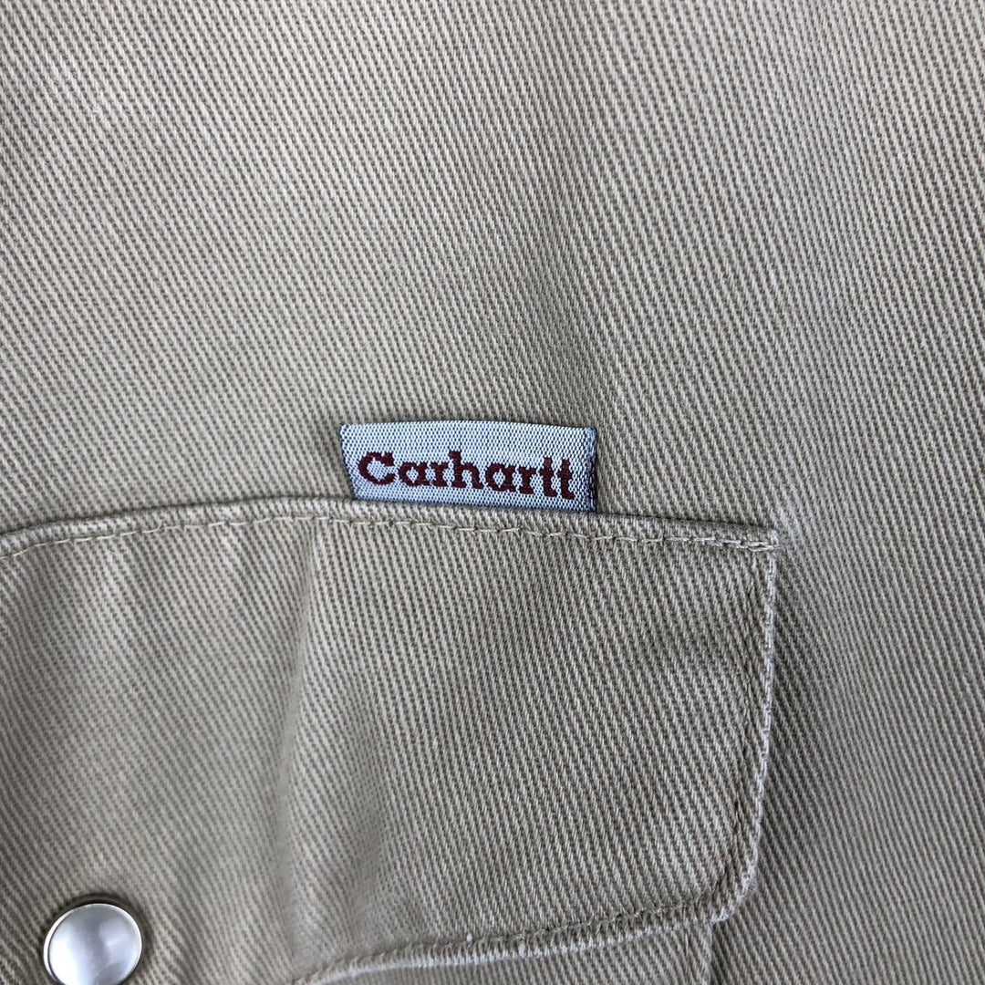 Carhartt Long-Sleeve Western Shirt, Made in USA, Men's Size XL (approx.) cotton Beige type Vintage Second Hand