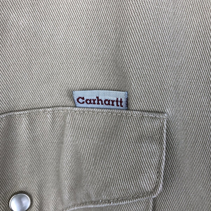 Carhartt Long-Sleeve Western Shirt, Made in USA, Men's Size XL (approx.) cotton Beige type Vintage Second Hand