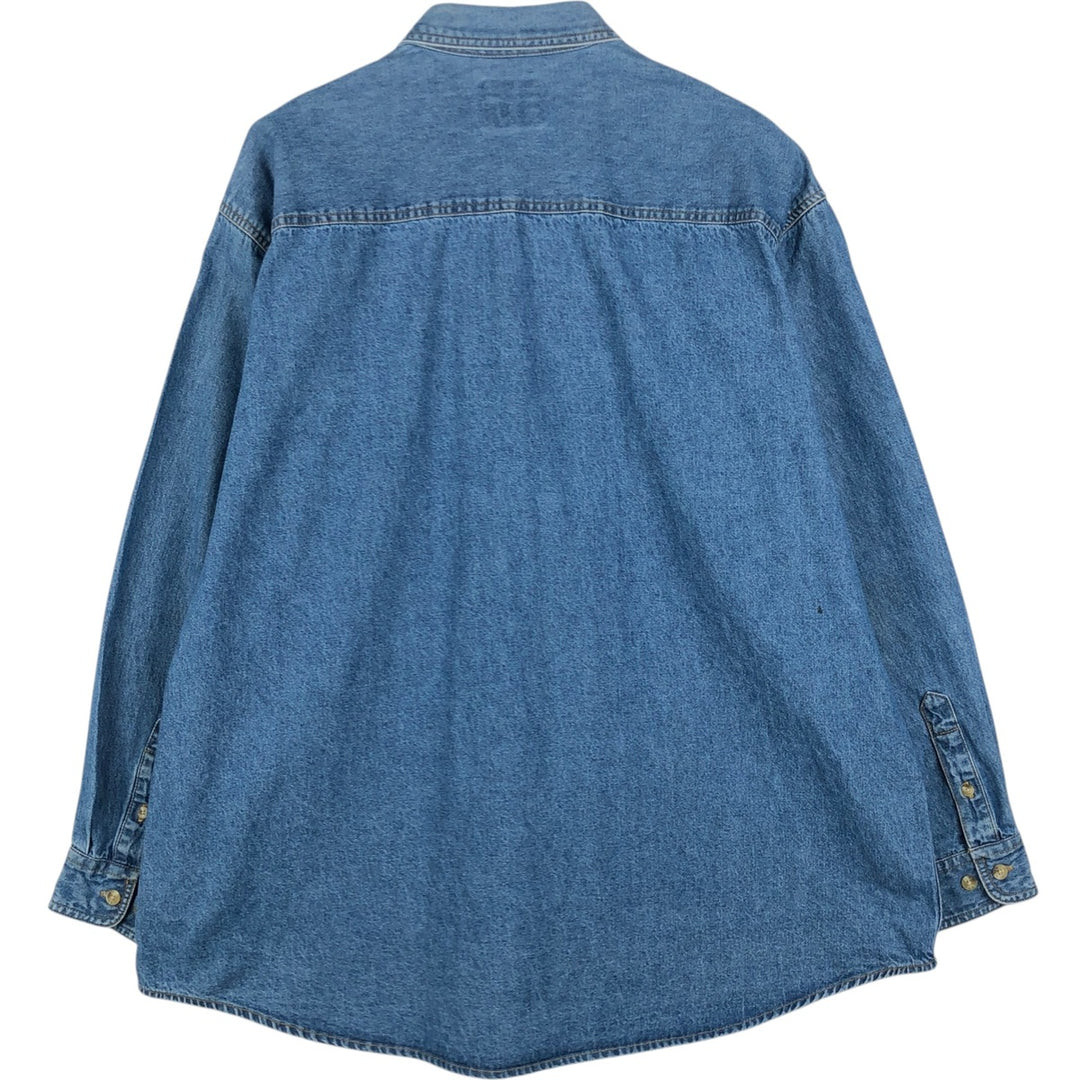 90'S Lee Niels Fugal Sons Company Advertising Long-Sleeve Button-Down Denim Shirt, Men's Size XL (Equivalent), Vintage cotton blue type Vintage Second Hand