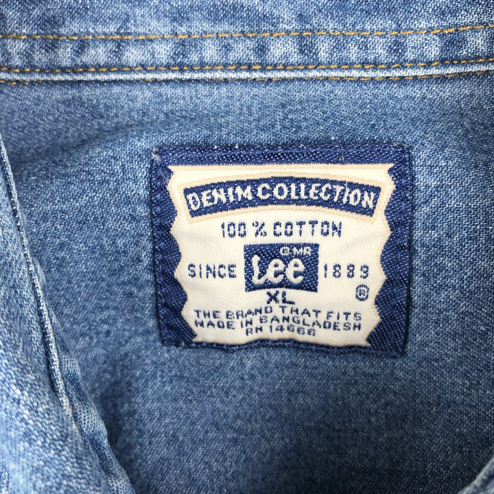 90'S Lee Niels Fugal Sons Company Advertising Long-Sleeve Button-Down Denim Shirt, Men's Size XL (Equivalent), Vintage cotton blue type Vintage Second Hand