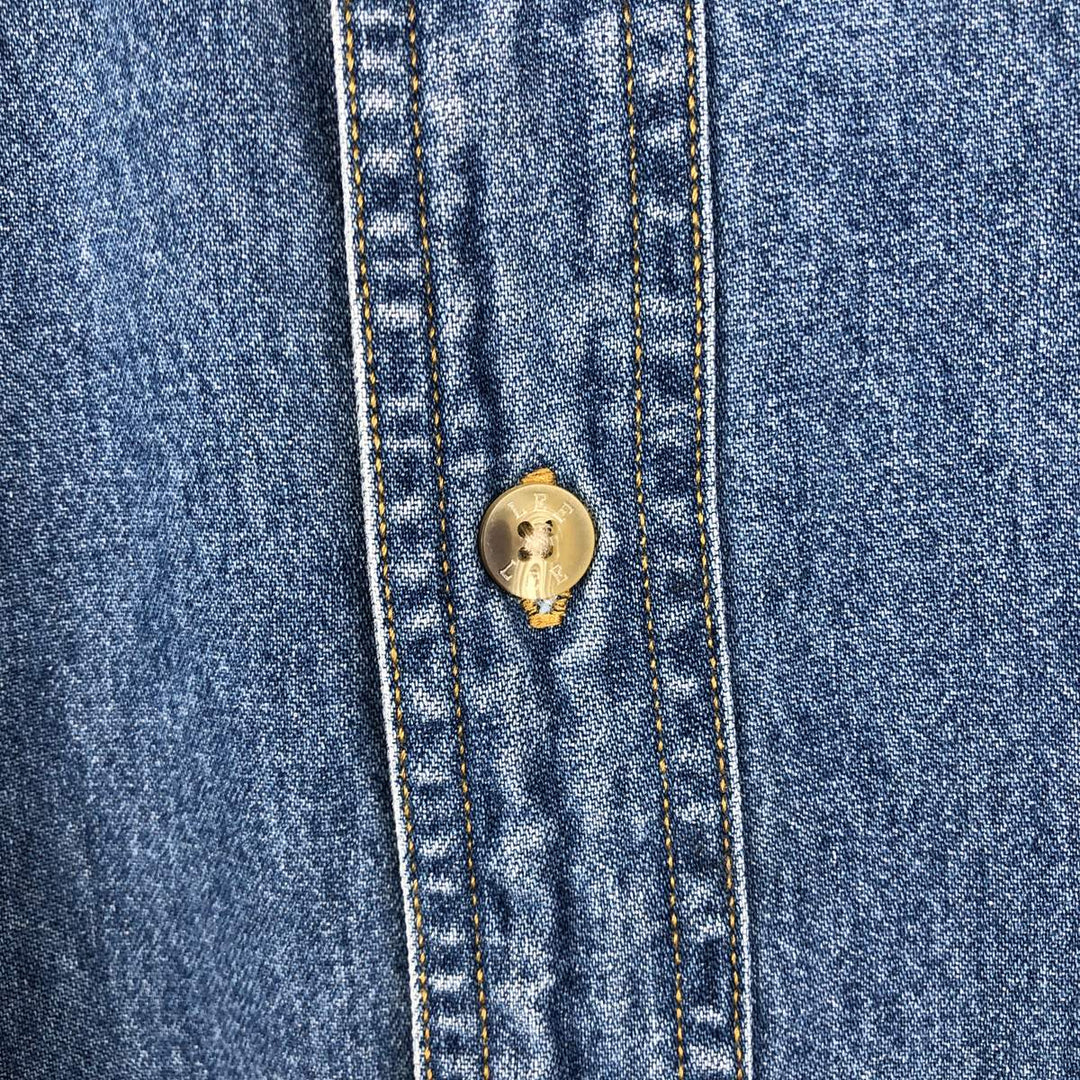 90'S Lee Niels Fugal Sons Company Advertising Long-Sleeve Button-Down Denim Shirt, Men's Size XL (Equivalent), Vintage cotton blue type Vintage Second Hand