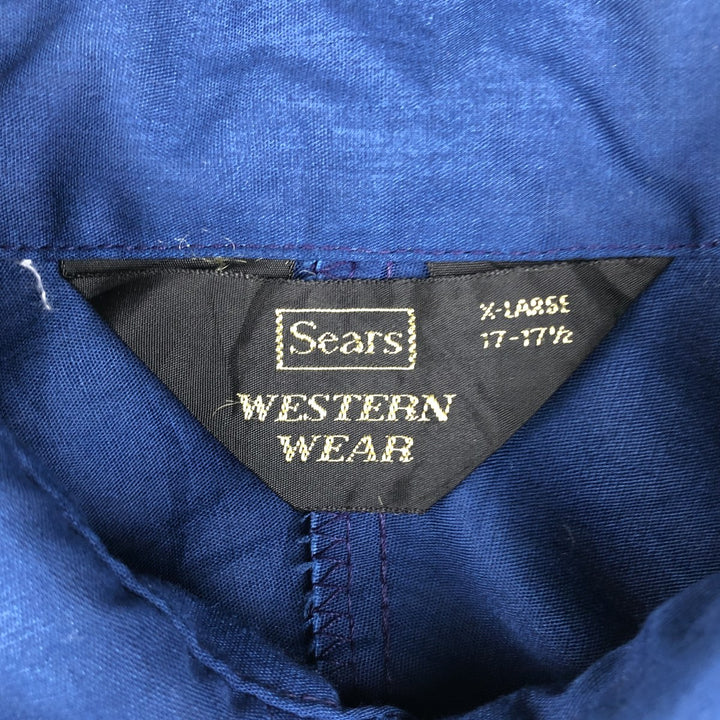 1970s-era Sears all-over floral print long-sleeved Western shirt, men's size XL. unclear blue type Vintage Second Hand