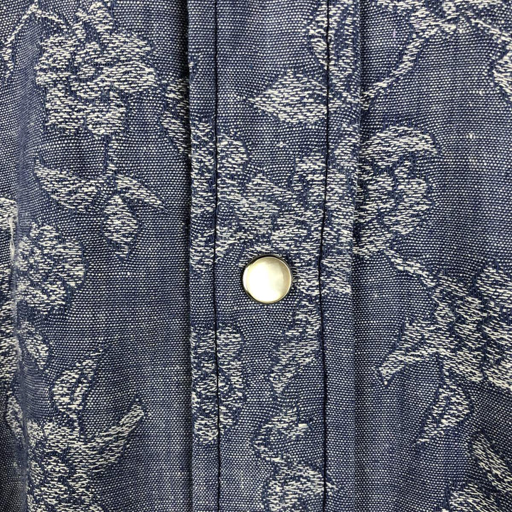 1970s-era Sears all-over floral print long-sleeved Western shirt, men's size XL. unclear blue type Vintage Second Hand