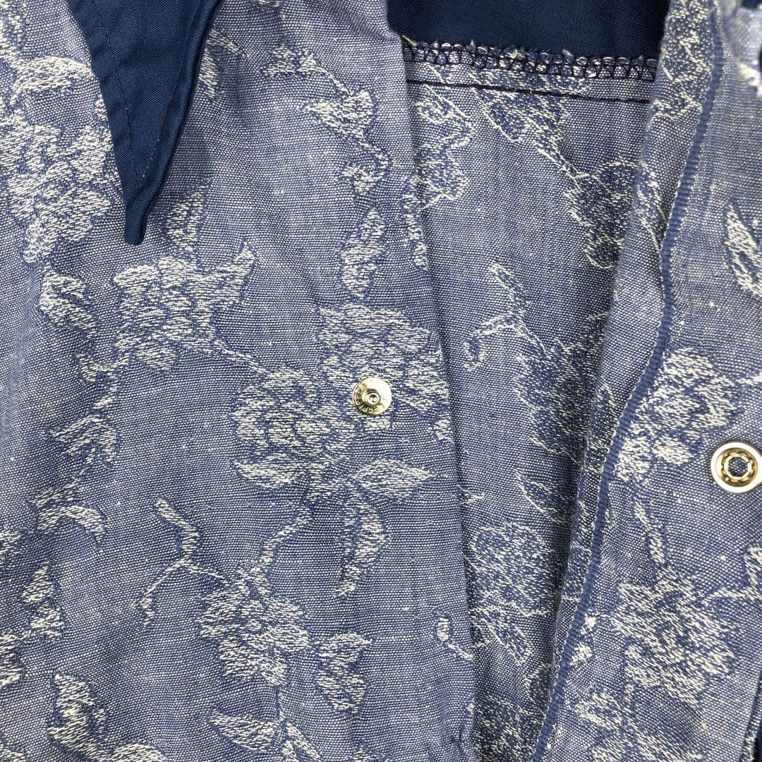 1970s-era Sears all-over floral print long-sleeved Western shirt, men's size XL. unclear blue type Vintage Second Hand
