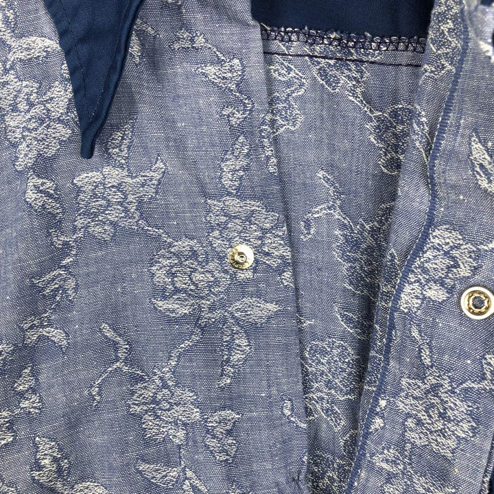 1970s-era Sears all-over floral print long-sleeved Western shirt, men's size XL. unclear blue type Vintage Second Hand