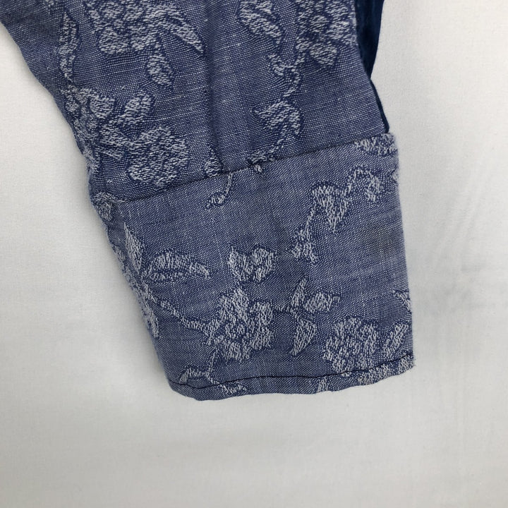 1970s-era Sears all-over floral print long-sleeved Western shirt, men's size XL. unclear blue type Vintage Second Hand
