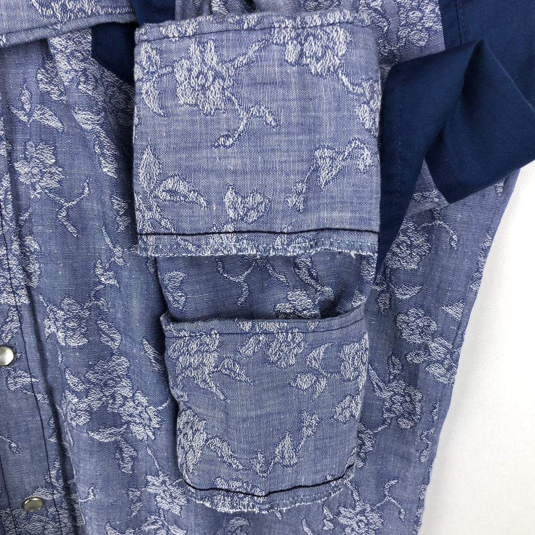 1970s-era Sears all-over floral print long-sleeved Western shirt, men's size XL. unclear blue type Vintage Second Hand