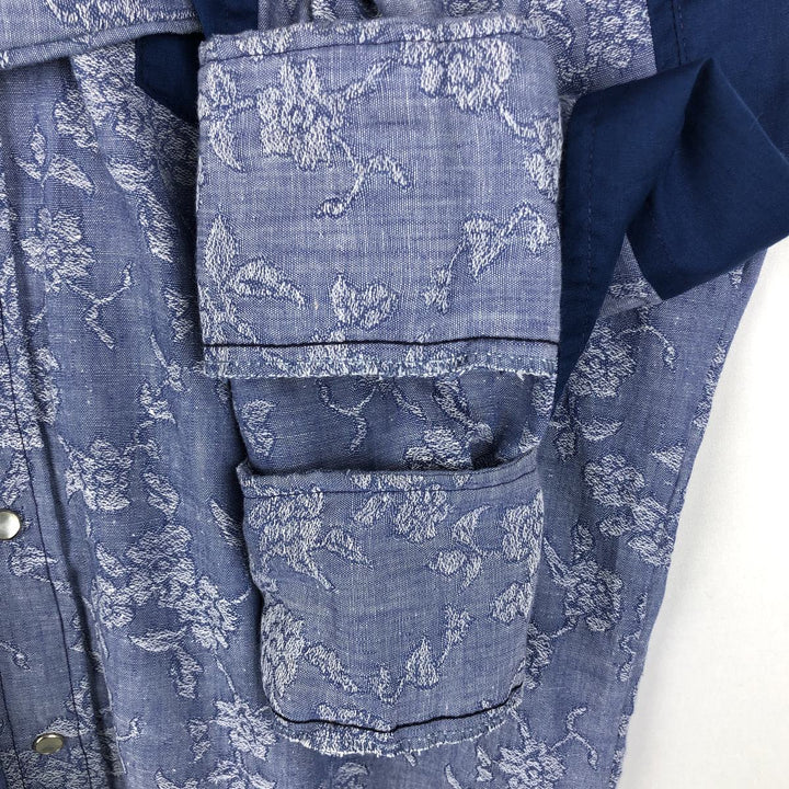 1970s-era Sears all-over floral print long-sleeved Western shirt, men's size XL. unclear blue type Vintage Second Hand