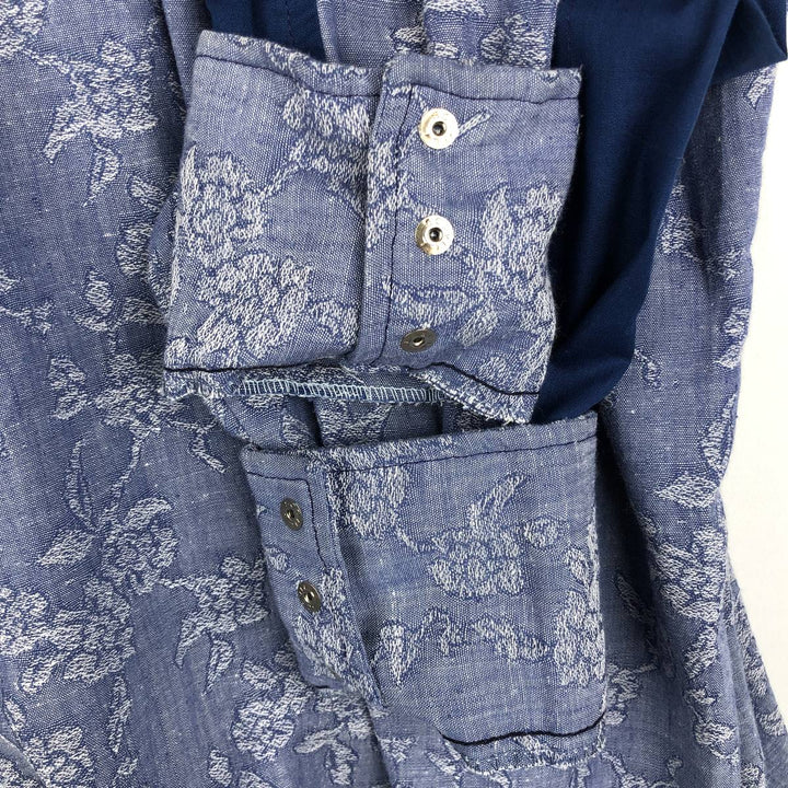 1970s-era Sears all-over floral print long-sleeved Western shirt, men's size XL. unclear blue type Vintage Second Hand