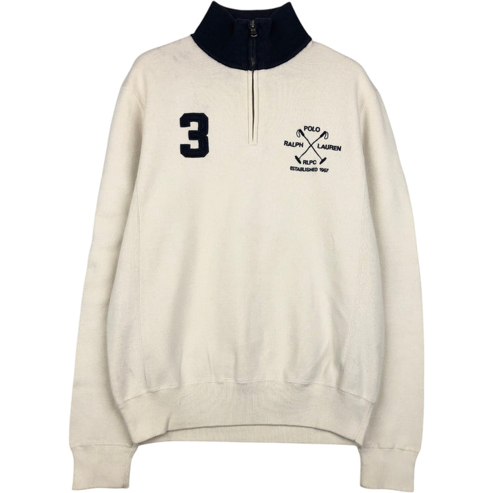 Ralph Lauren POLO by Ralph Lauren EXCLUSIVE OF DECORATION Half-Zip Sweatshirt (Men's Size M) cotton ivory Vintage Second Hand
