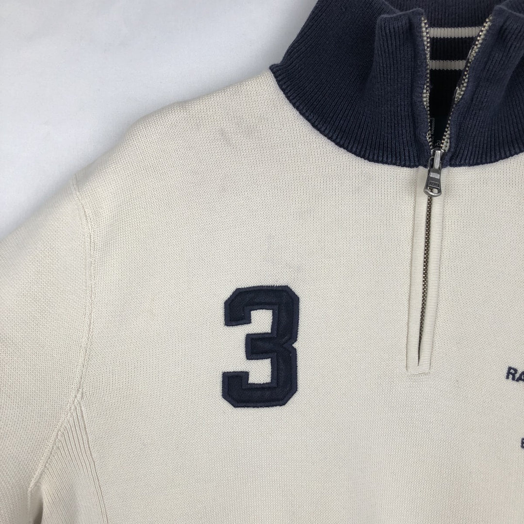 Ralph Lauren POLO by Ralph Lauren EXCLUSIVE OF DECORATION Half-Zip Sweatshirt (Men's Size M) cotton ivory Vintage Second Hand