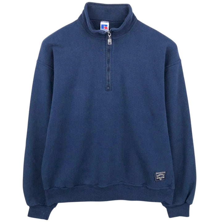 90'S Russell Half-Zip Sweatshirt, Made in USA, Men's Size L, Vintage cotton navy blue type Vintage Second Hand
