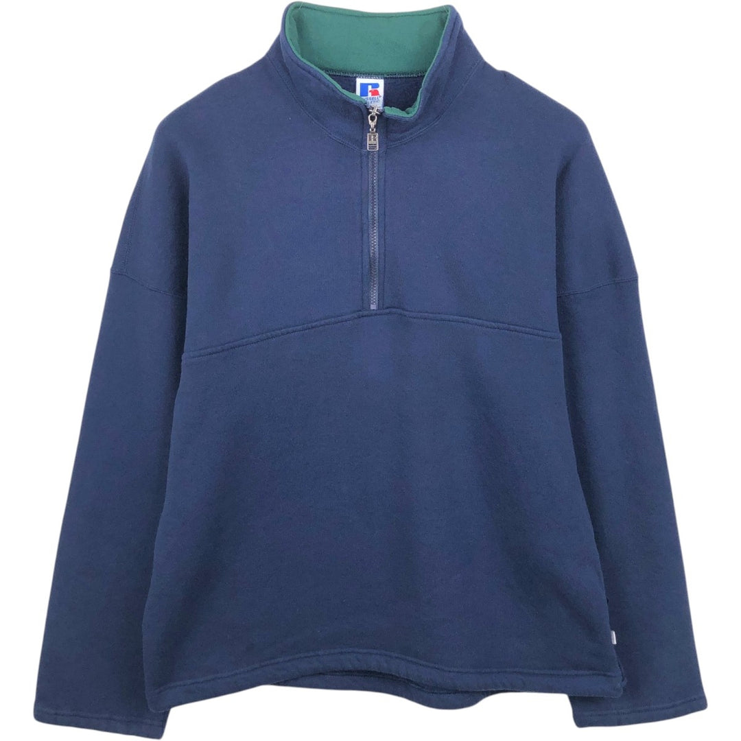 90'S Russell Half-Zip Sweatshirt, Made in USA, Men's XL, Vintage cotton navy blue type Vintage Second Hand