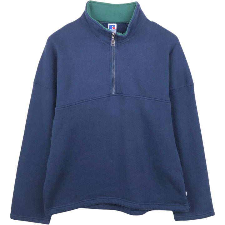 90'S Russell Half-Zip Sweatshirt, Made in USA, Men's XL, Vintage cotton navy blue type Vintage Second Hand