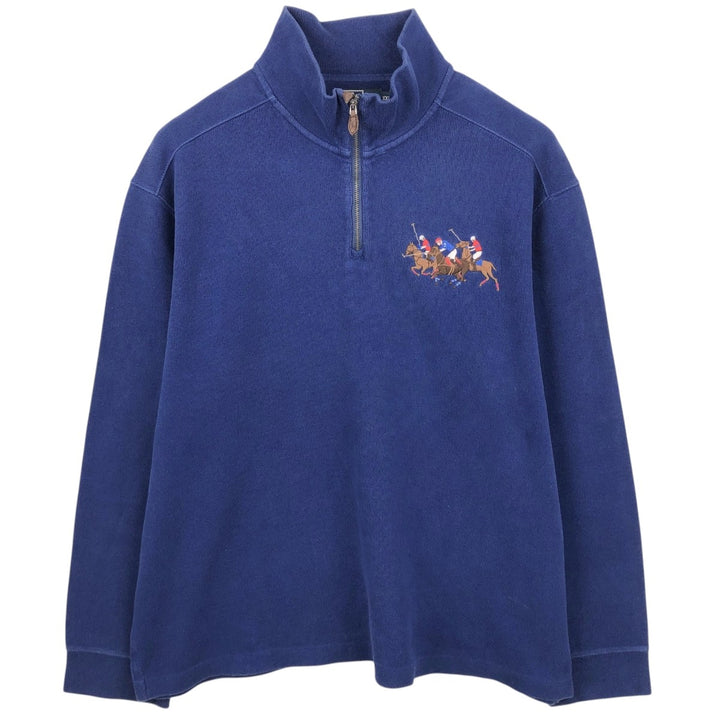 Ralph Lauren POLO by Ralph Lauren Half-Zip Sweatshirt, Men's XXL cotton navy blue type Vintage Second Hand