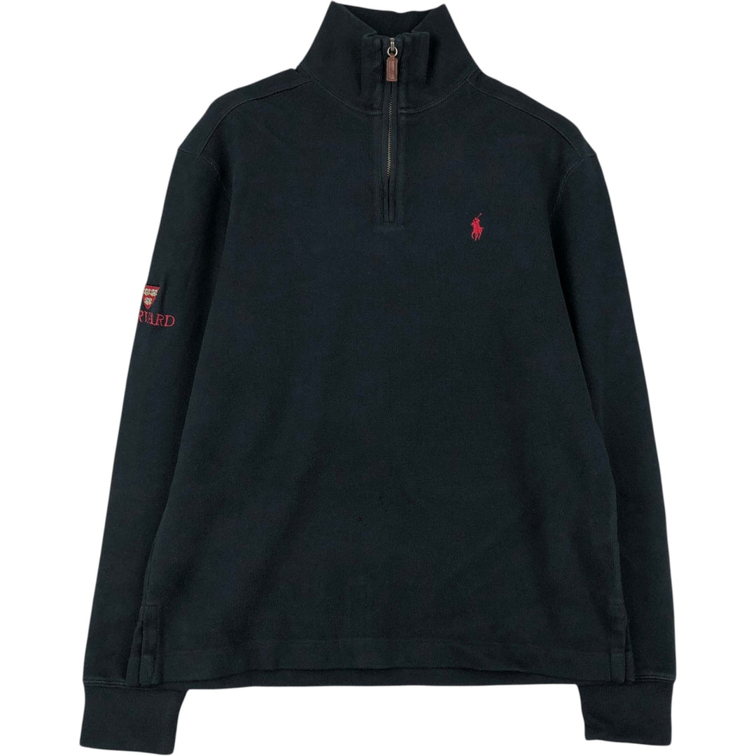 Ralph Lauren POLO by Ralph Lauren Harvard University College Half-Zip Sweatshirt (Men's Size S) cotton black type Vintage Second Hand