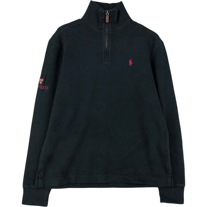 Ralph Lauren POLO by Ralph Lauren Harvard University College Half-Zip Sweatshirt (Men's Size S) cotton black type Vintage Second Hand