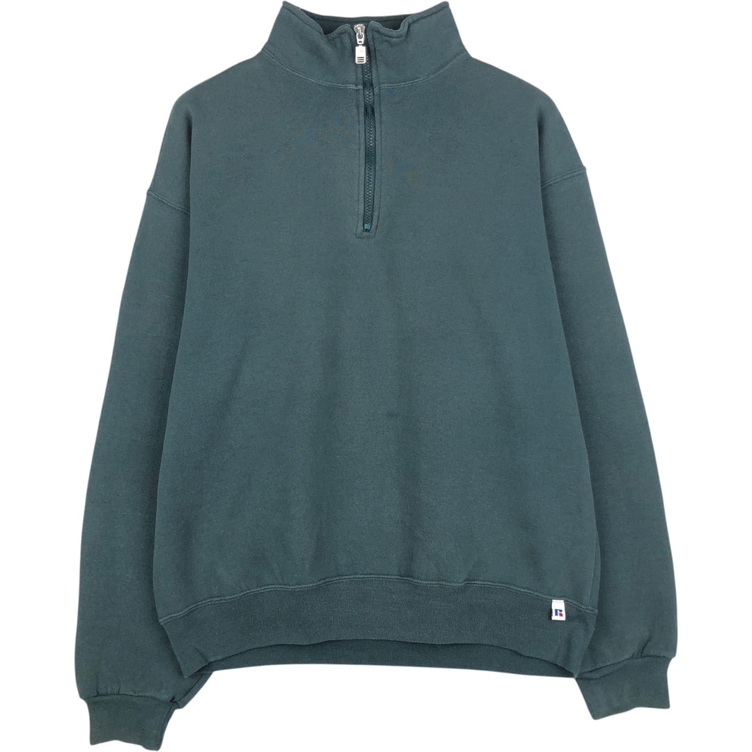 90'S Russell Half Zip Sweatshirt, Men's L Size Vintage cotton dark green Vintage Second Hand