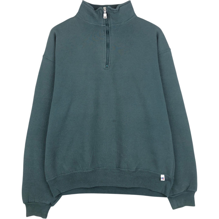 90'S Russell Half Zip Sweatshirt, Men's L Size Vintage cotton dark green Vintage Second Hand