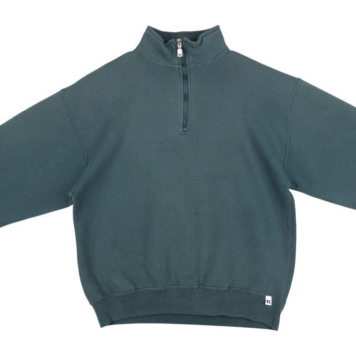 90'S Russell Half Zip Sweatshirt, Men's L Size Vintage cotton dark green Vintage Second Hand